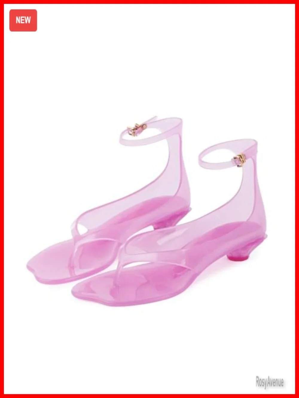 Clear Kitten Heel Square Toe Thong Sandals with Ankle Strap